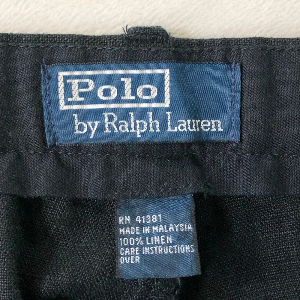 VTG Polo Ralph Lauren 100% Linen Trousers Pants Mens 38x32 Black Beach Wedding